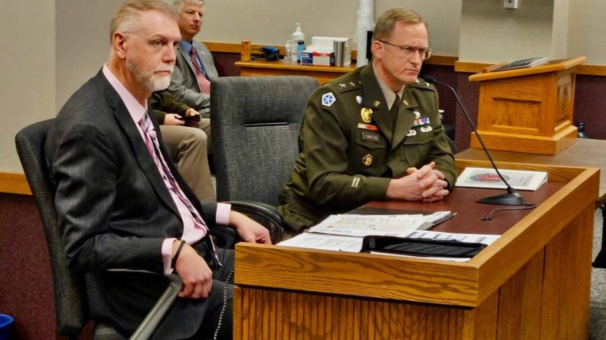 Maj. Gen. Levon Compton, right, adjutant general of Missouri, listens to a question Monday during a hearing on $2.2 million requested to support sending National Guard troops and Missouri State Highway Patrol officers to Texas for border duty.