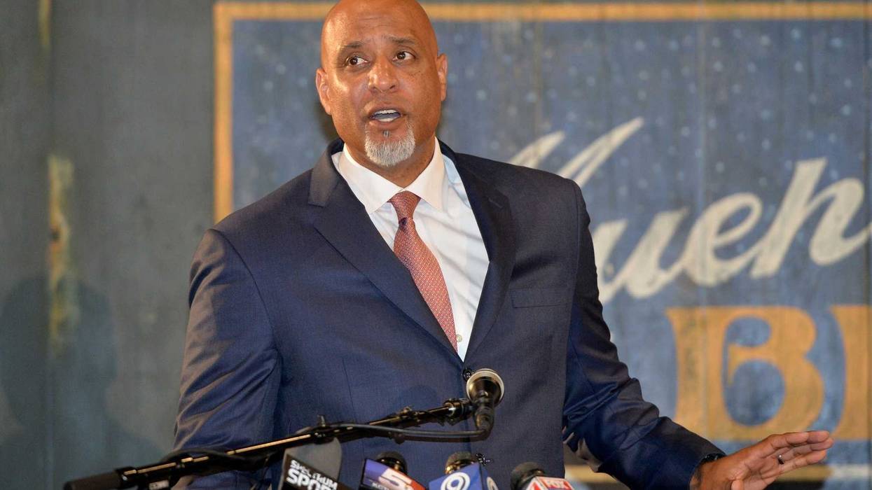 Major League Baseball Player Association executive director Tony Clark speaks during a presentation at the Negro Leagues Baseball Museum.