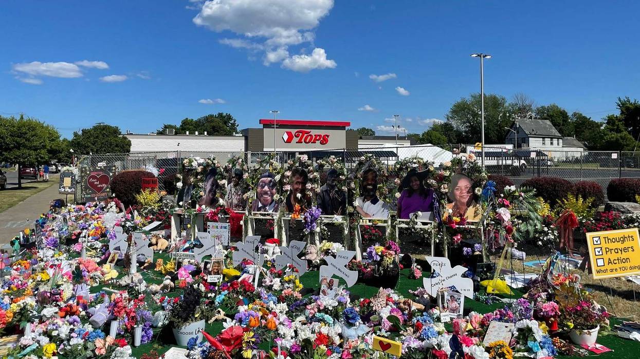 Makeshift memorial outside the Tops on Jefferson Avenue for the May 14 shooting
