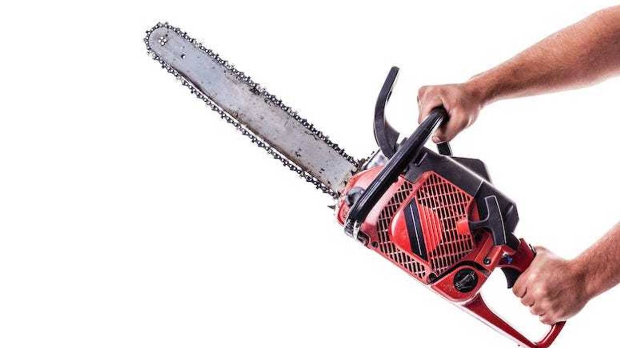 Man, Chainsaw, White Background