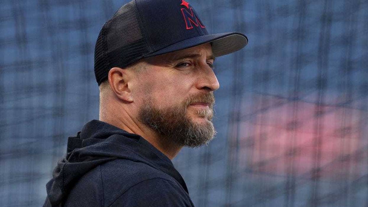Manager Rocco Baldelli #5 of the Minnesota Twins looks on during batting practice before the game against the New York Yankees at Yankee Stadium on April 14, 2023 in the Bronx borough of New York City.