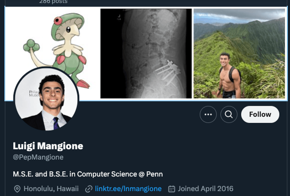 Mangione was known to suffer from back issues and his X page shows what appears to be an X-ray of his lower back