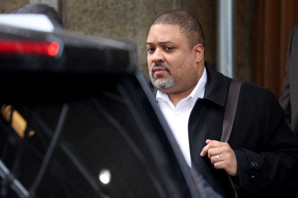 Manhattan District Attorney Alvin Bragg leaves his office as the grand jury continues to hear evidence against former President Donald Trump on March 22, 2023 in New York City