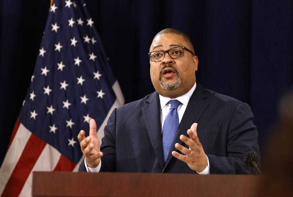 Manhattan District Attorney Alvin Bragg speaks during a press conference following the arraignment of former U.S. President Donald Trump April 4, 2023 in New York City.