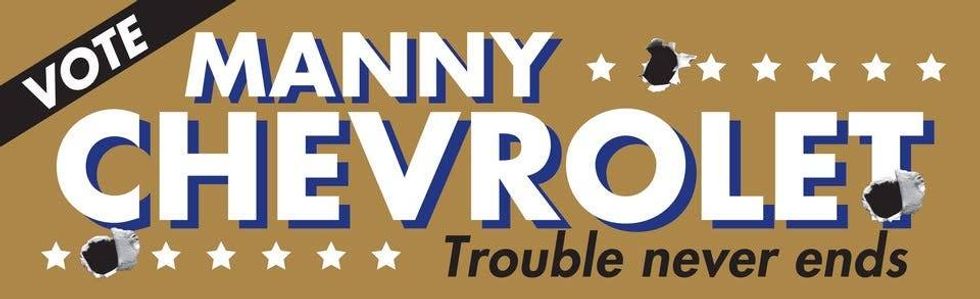 Manny Chevrolet campaign sign