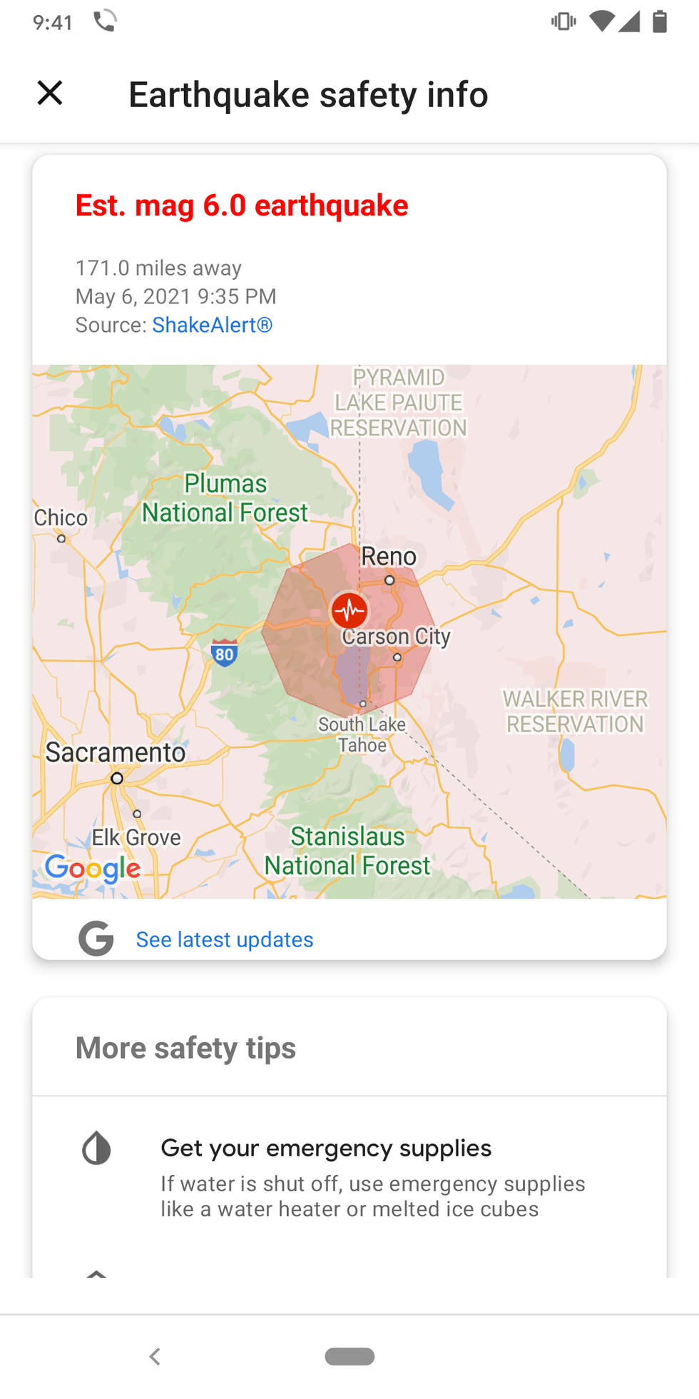 Many mobile users reported getting this alert warning of a magnitude 6.0 earthquake.