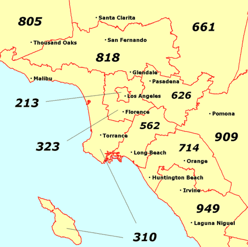 map of area codes in los angeles area