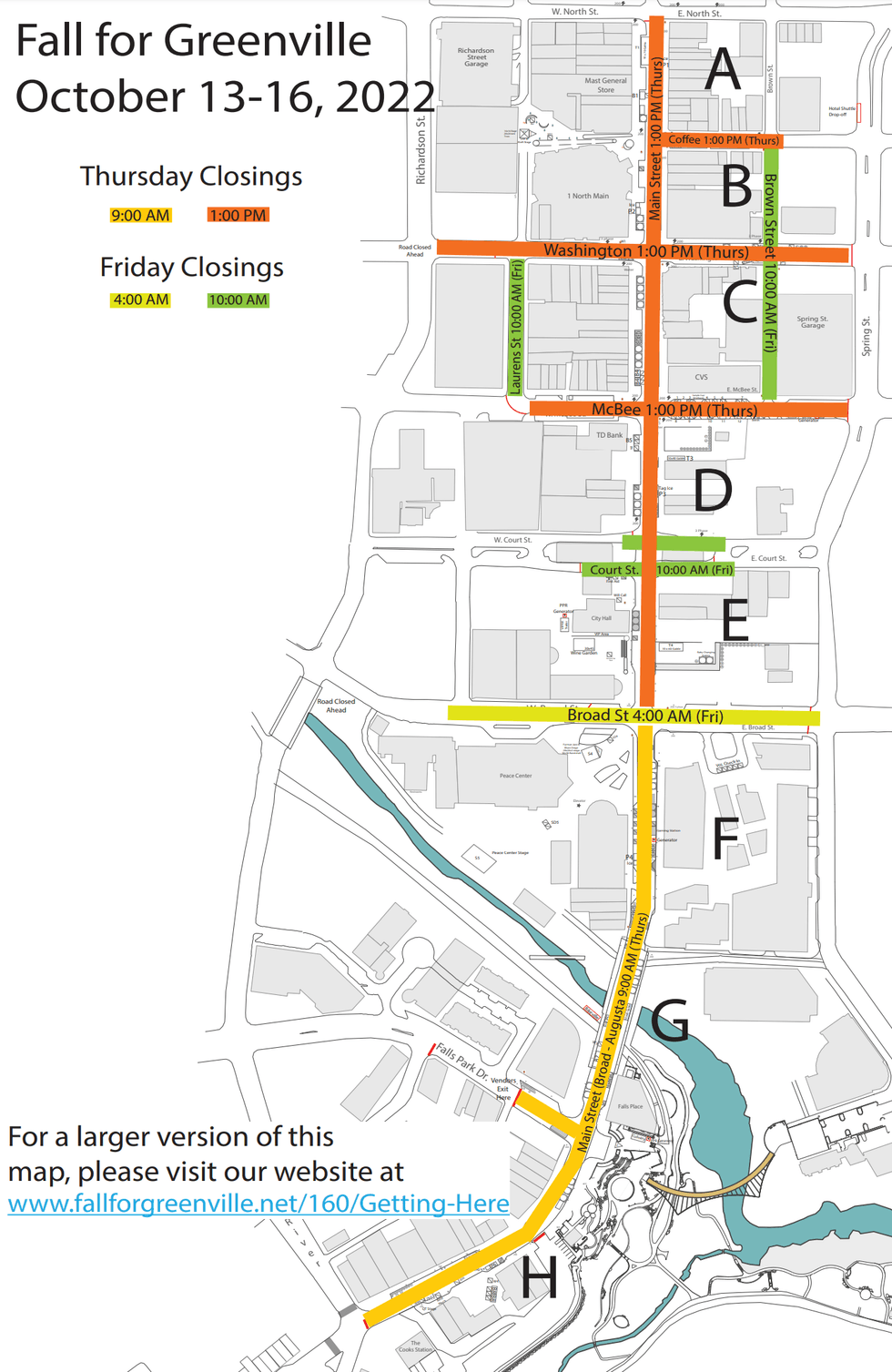 Map of Fall for Greenville 2022 road closures