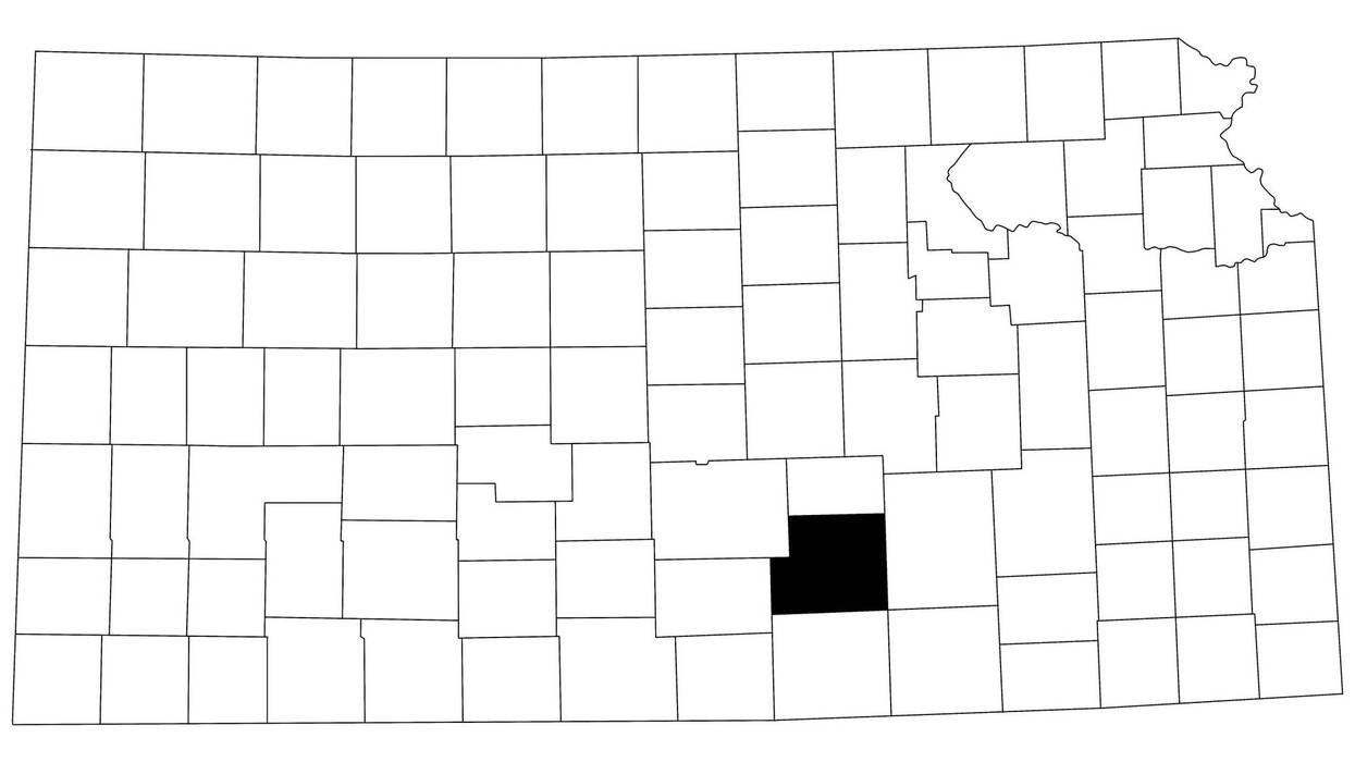 Map of Sedgwick County in Kansas state on white background. single County map highlighted by black colour on Kansas map. UNITED STATES, US