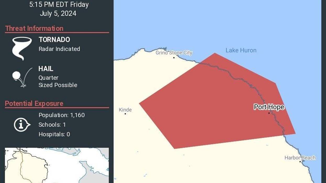 map shows tornado warning in Huron County Michigan