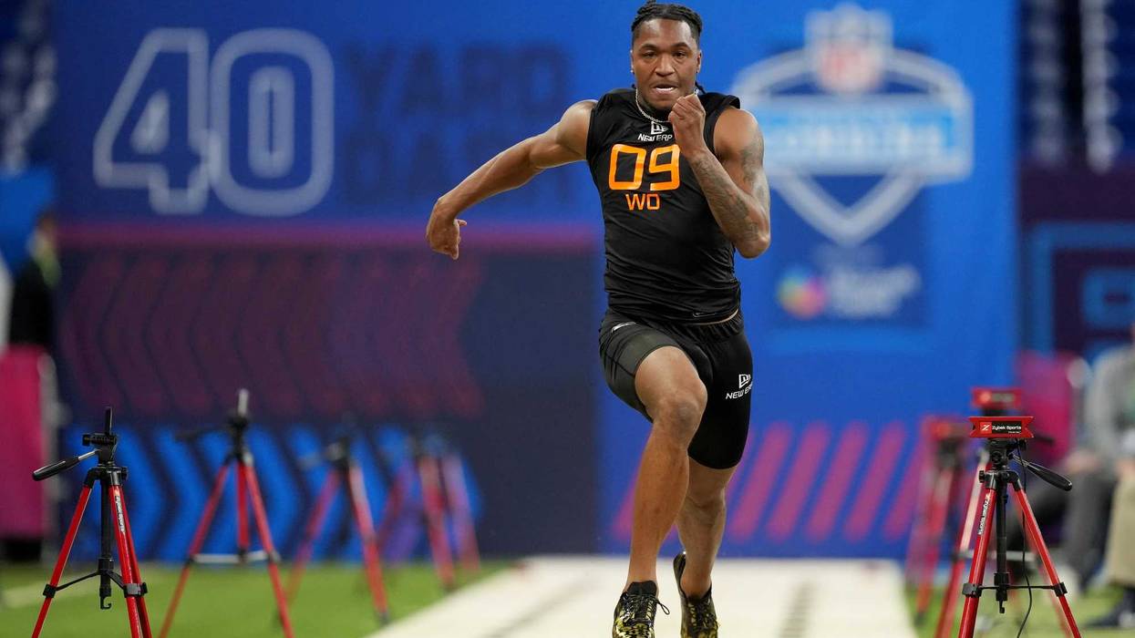 Mar 1, 2025; Indianapolis, IN, USA; Missouri wideout Luther Burden III (WO09) during the 2025 NFL Combine at Lucas Oil Stadium. Mandatory Credit: Kirby Lee-Imagn Images