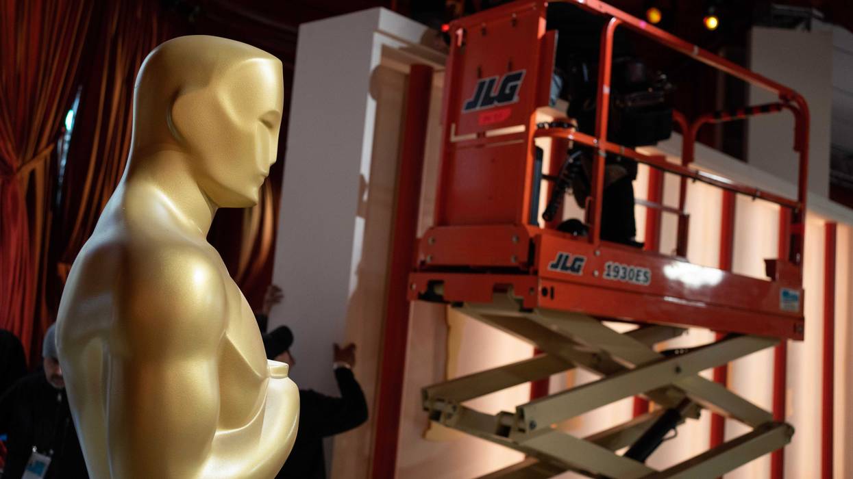 Mar 10, 2023; Los Angeles, CA, USA; Workers construct backgrounds as part of preparations for the the 95th Academy Awards at the Dolby Theatre at Ovation Hollywood in Los Angeles taking place on Sunday, March 12, 2023. Mandatory Credit: Andrew P. Scott-USA TODAY