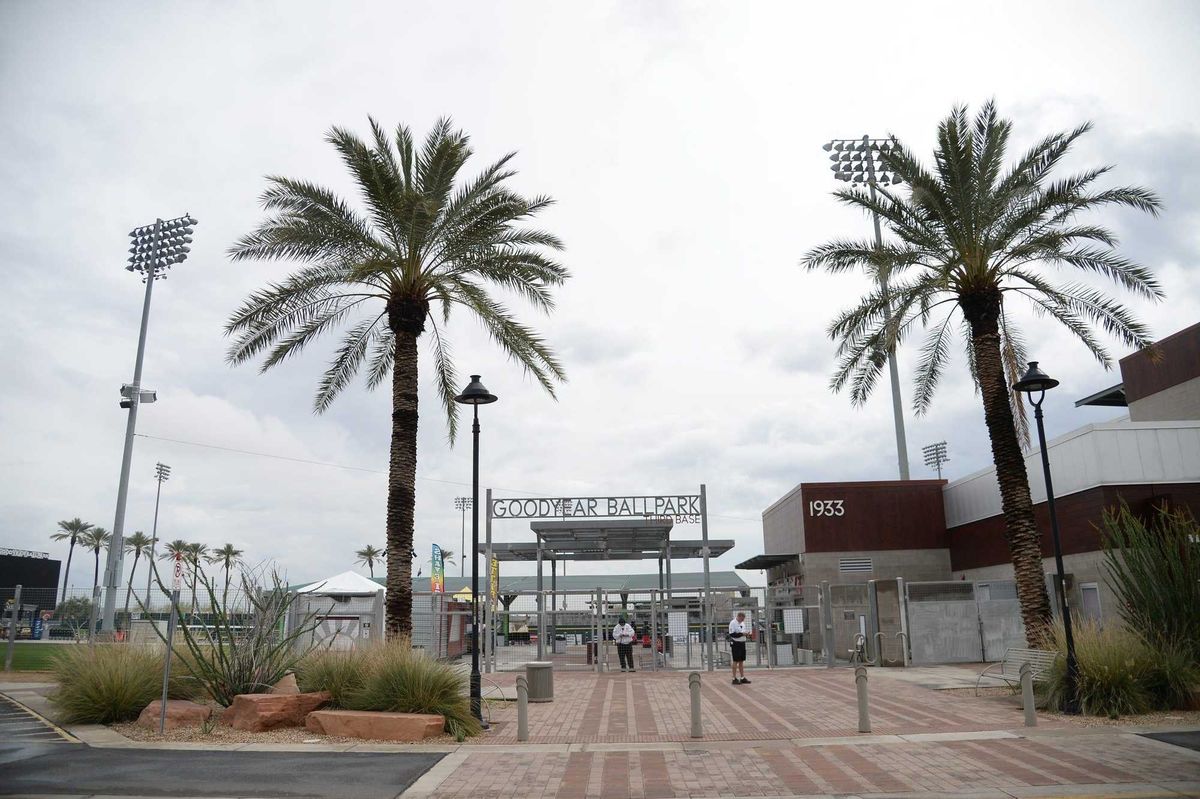 Mar 12, 2020; Goodyear, Arizona, USA; A general view of outside of the ballpark after the spring training game between the San Diego Padres and Cleveland Indians was canceled at Goodyear Ballpark. Mandatory Credit: Joe Camporeale-USA TODAY Sports