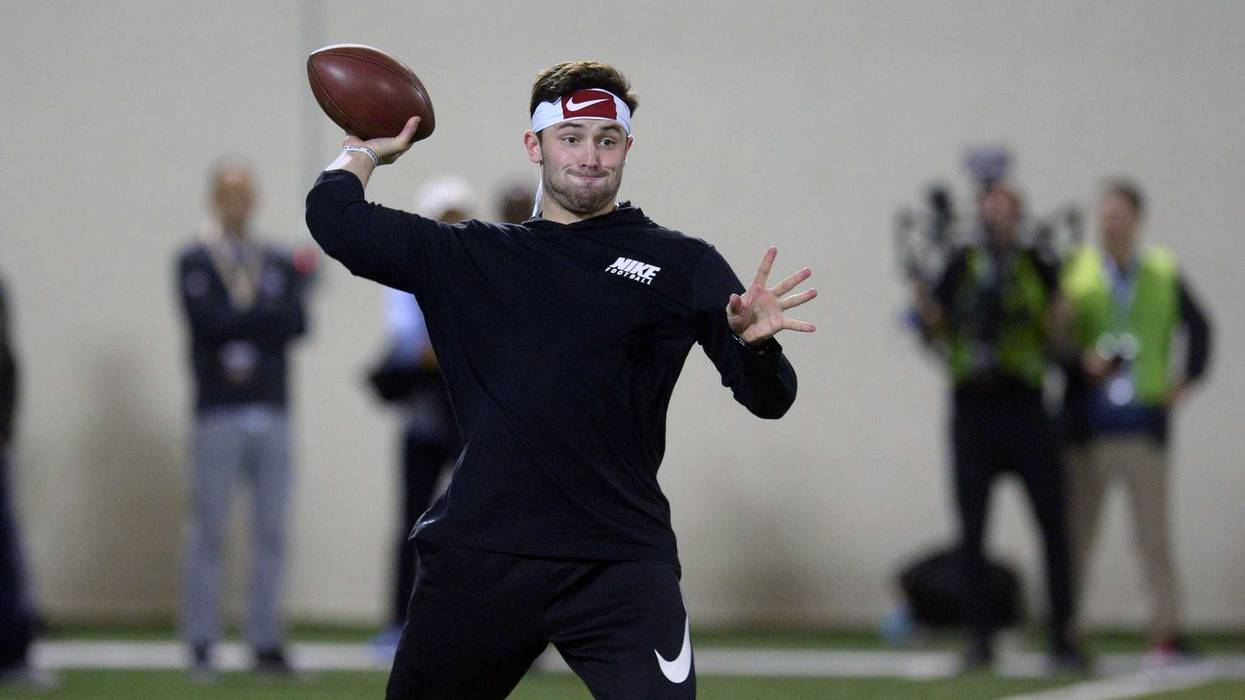 Mar 14, 2018; Stillwater, OK, USA; Oklahoma quarterback Baker Mayfield participates in passing drills during Pro Day at Everestt Training Center. Mandatory Credit: Mark D. Smith-USA TODAY Sports