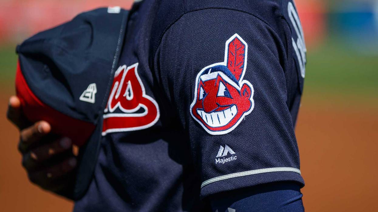 Mar 2, 2018; Goodyear, AZ, USA; Detailed view of the Chief Wahoo logo on Cleveland Indians uniforms against the Texas Rangers at Goodyear Ballpark. Mandatory Credit: Mark J. Rebilas-USA TODAY Sports
