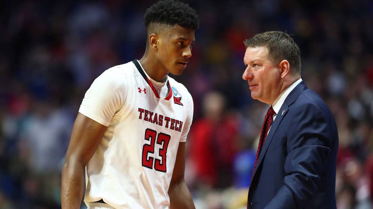 Mar 24, 2019; Tulsa, OK, USA; Texas Tech Red Raiders head coach Chris Beard with guard Jarrett Culver (23) against the Buffalo Bulls during the second round of the 2019 NCAA Tournament at BOK Center.