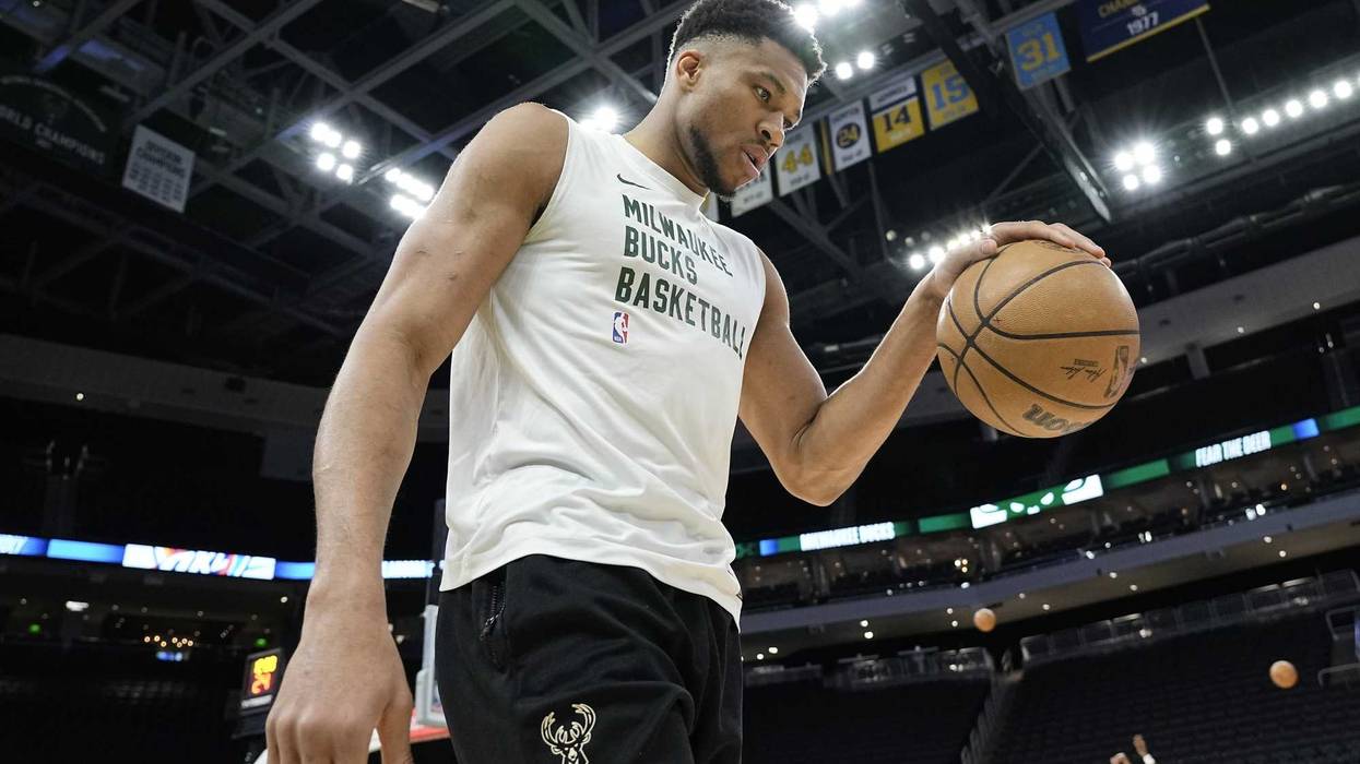 Mar 24, 2024; Milwaukee, Wisconsin, USA; Milwaukee Bucks forward Giannis Antetokounmpo (34) warms up prior to the game against the Oklahoma City Thunder at Fiserv Forum. Mandatory Credit: Jeff Hanisch-USA TODAY Sports