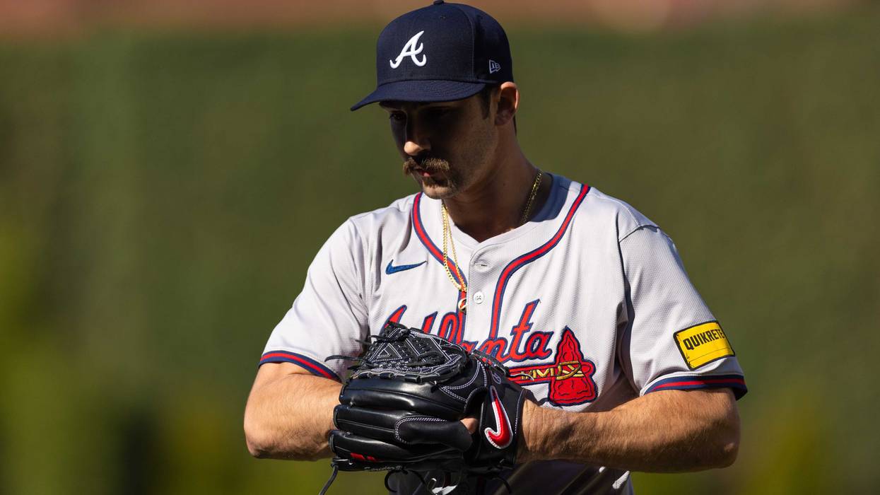 Mar 29, 2024; Philadelphia, Pennsylvania, USA; Atlanta Braves starting pitcher Spencer Strider (99) in action against the Philadelphia Phillies at Citizens Bank Park. Mandatory Credit: Bill Streicher-Imagn Images