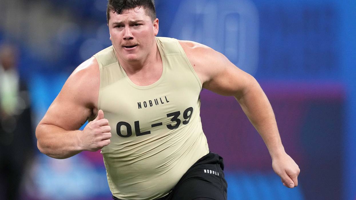 Mar 3, 2024; Indianapolis, IN, USA; Southern California offensive lineman Jarrett Kingston (OL39) during the 2024 NFL Combine at Lucas Oil Stadium.