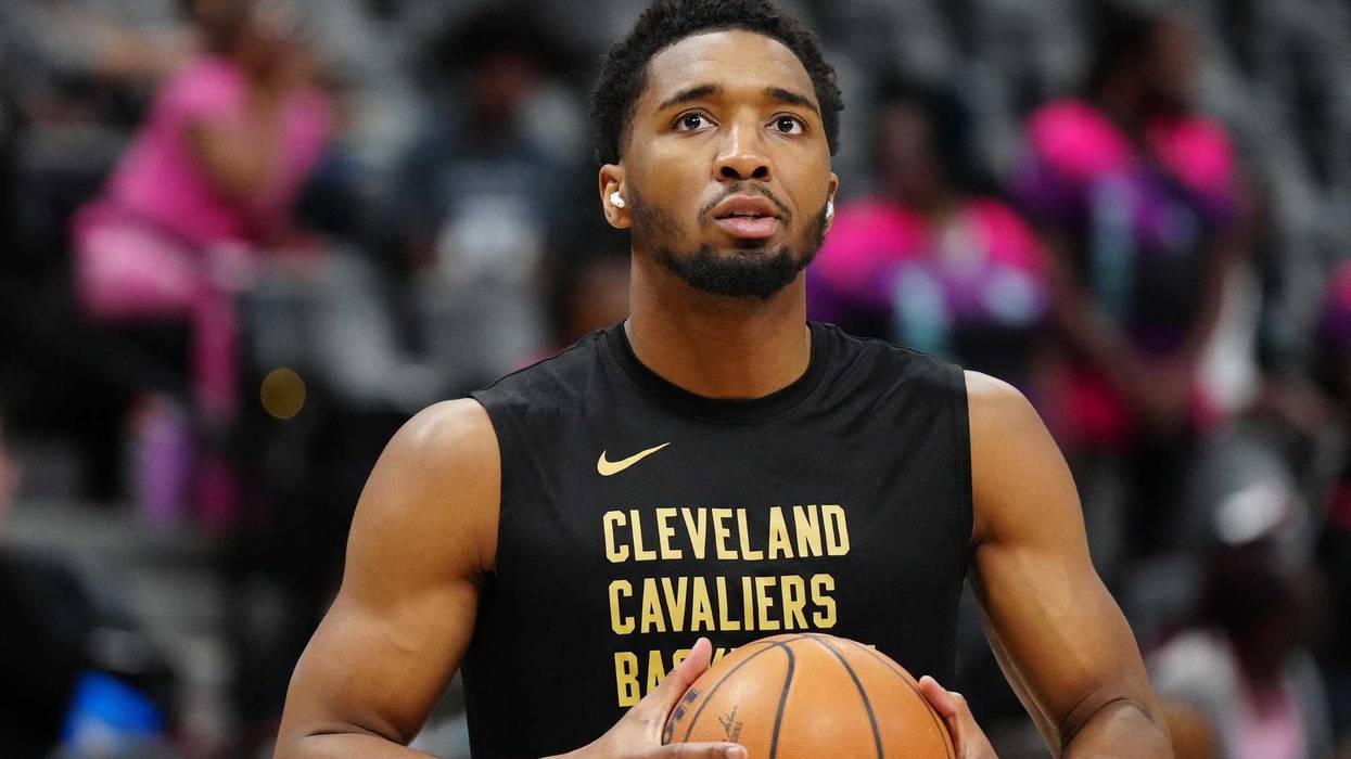 Mar 31, 2024; Denver, Colorado, USA; Cleveland Cavaliers guard Donovan Mitchell (45) before the game against the Denver Nuggets at Ball Arena.