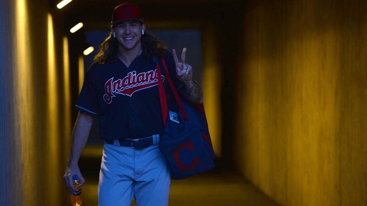 Mar 6, 2019; Phoenix, AZ, USA; Cleveland Indians starting pitcher Mike Clevinger (52) takes the field for warmups prior to facing the Los Angeles Dodgers at Camelback Ranch. Mandatory Credit: Joe Camporeale-USA TODAY Sports