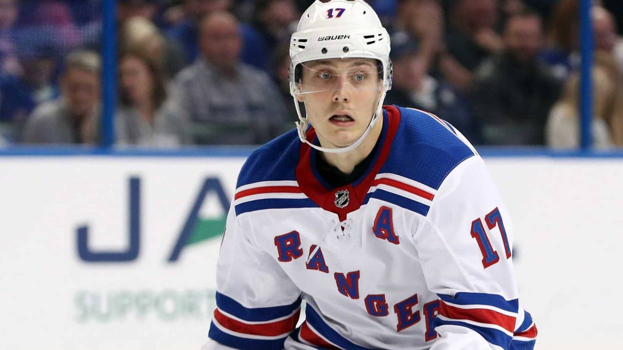 Mar 8, 2018; Tampa, FL, USA; New York Rangers right wing Jesper Fast (17) during the second period at Amalie Arena. Mandatory Credit: Kim Klement-USA TODAY Sports