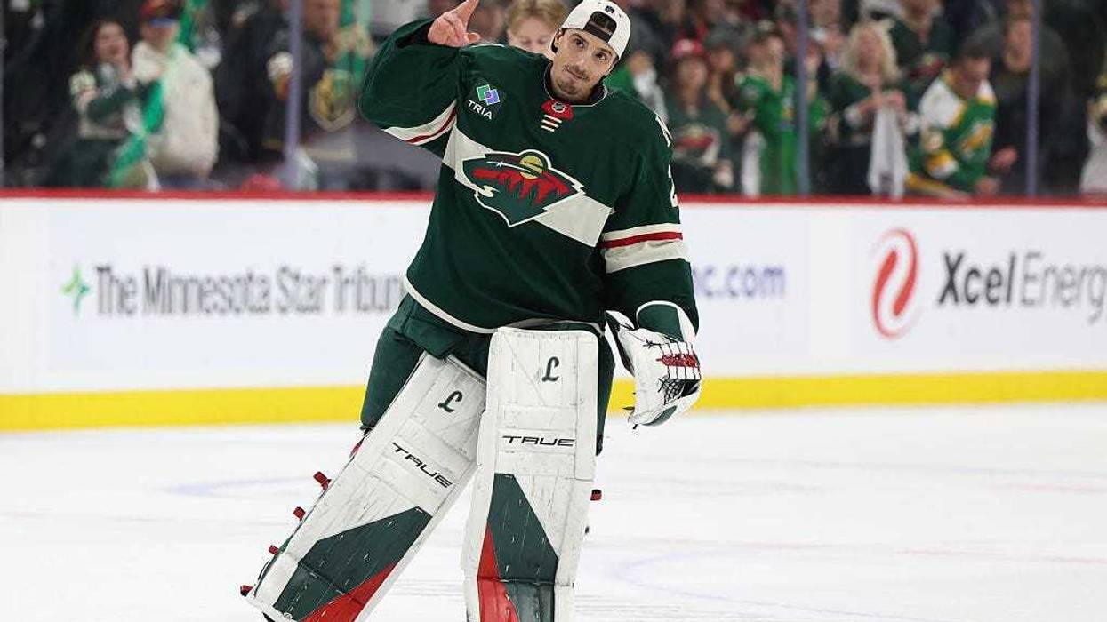 Marc-Andre Fleury #29 of the Minnesota Wild reacts after losing to the Vegas Golden Knights 3-2 in Game Six of the First Round of the 2025 Stanley Cup Playoffs at Xcel Energy Center on May 01, 2025 in St Paul, Minnesota.