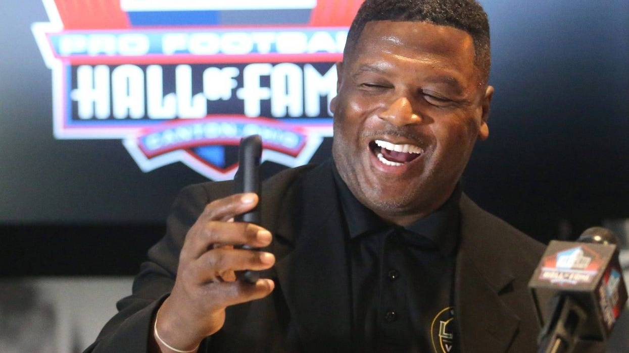 March 14, 2022; Canton, OH, USA; LeRoy Butler speaks to the media at the Pro Football Hall of Fame in Canton on Monday, March 14, 2022. Butler is a member of the Class of 2022. Mandatory Credit: Scott Heckel-USA TODAY NETWORK