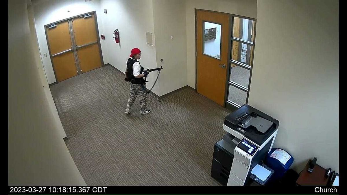 March 27, 2023; Nashville, TN, USA; A still image of the school shooter, Audrey Hale, entering the Covenant School from video released by Metro Nashville Police Department Monday, March 27, 2023 in Nashville, Tenn. The gunman killed six people, including three children. The shooter was killed by police on the scene. Mandatory Credit: Handout/Metro Nashville Police Department via USA TODAY NETWORK