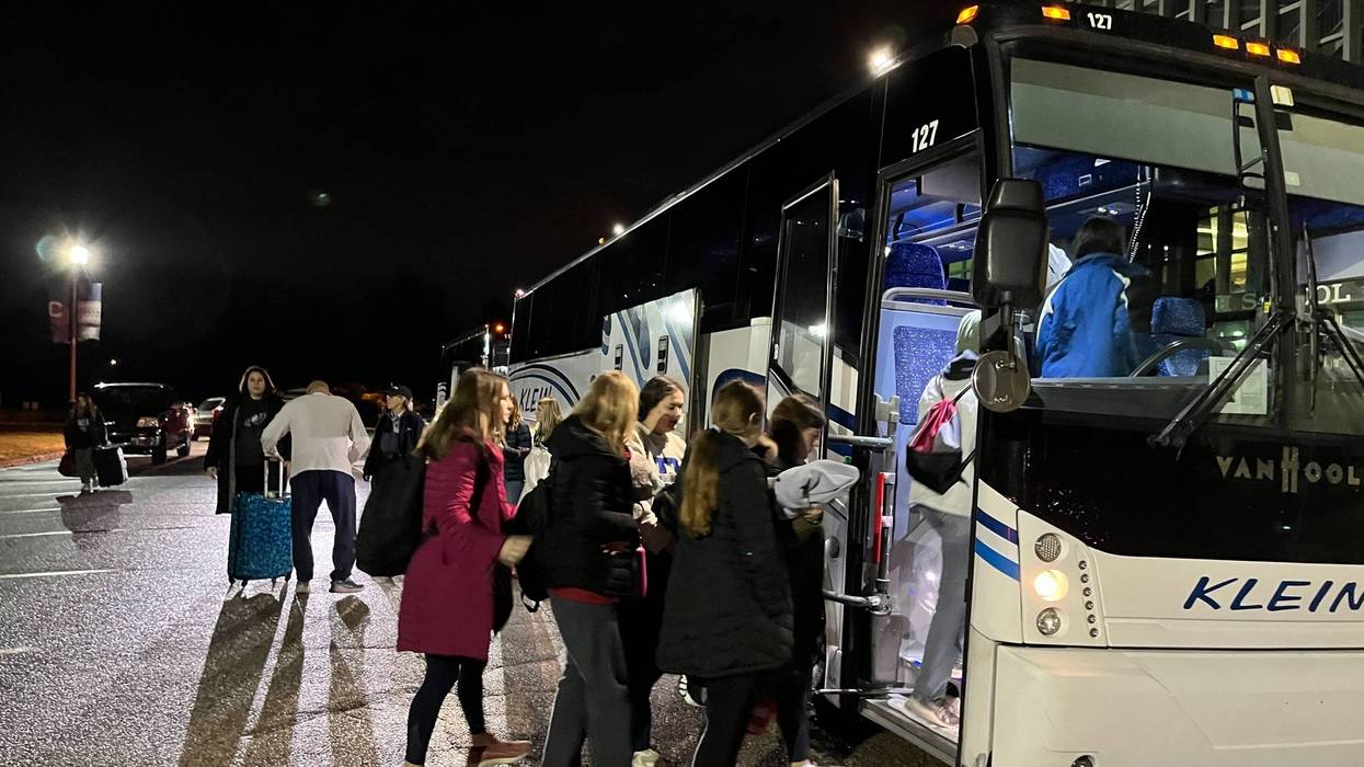 March for Life buses prepare to leave Cardinal O’Hara High School in Springfield, Delaware County.
