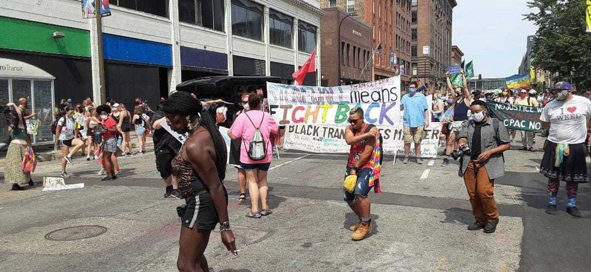 Marching in downtown Minneapolis