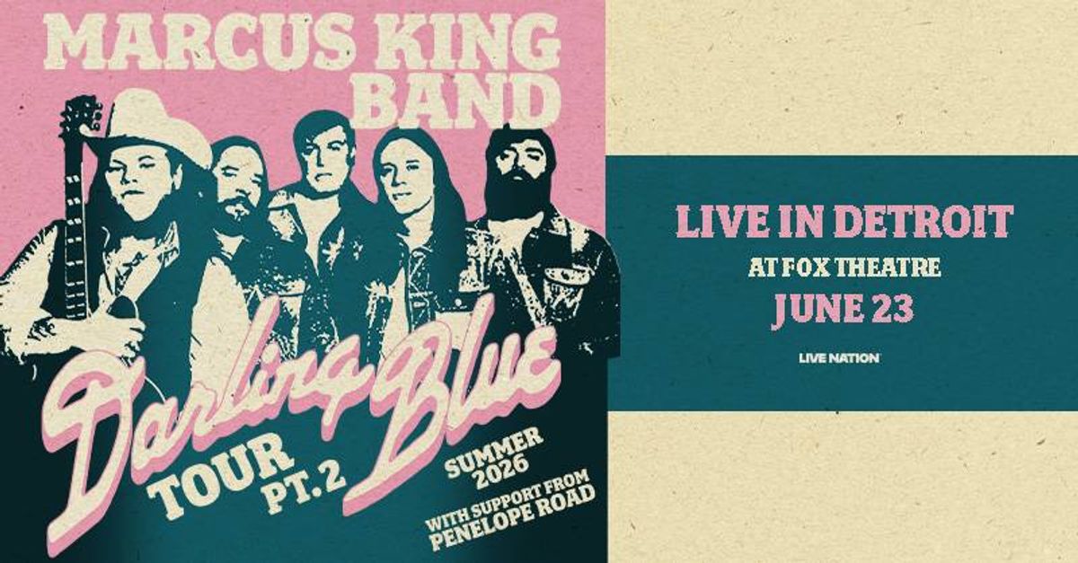 Marcus King Band Darling Blue Tour Pt. 2 concert poster for Detroit, Fox Theatre, June 23.