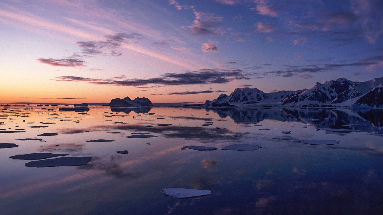 Marguerite Bay, Antarctic Peninsula, near the location of Eric Bourne and Stephen Carpenter's wedding on Adelaide Island in April 2022.