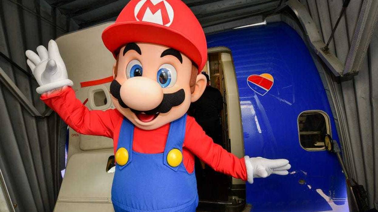 Mario poses for a photo for the Nintendo of America and Southwest Airlines Partnership at San Diego International Airport on July 17, 2019 in San Diego, California.