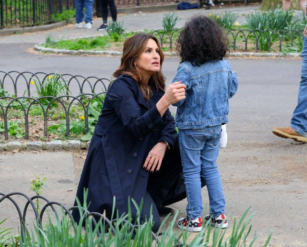 Mariska Hargitay is seen taking a break from filming