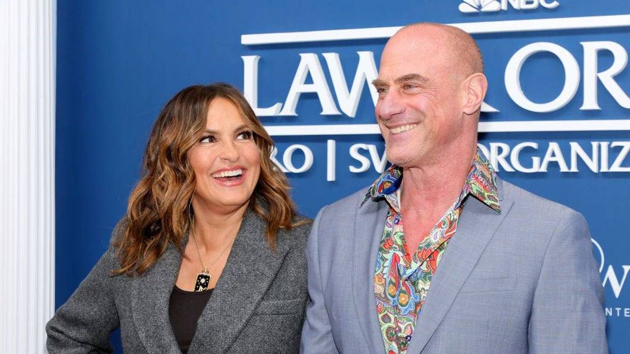 Mariska Hargitay (L) and Christopher Meloni attend NBC's "Law & Order" Press Junket at Studio 525 on February 16, 2022 in New York City