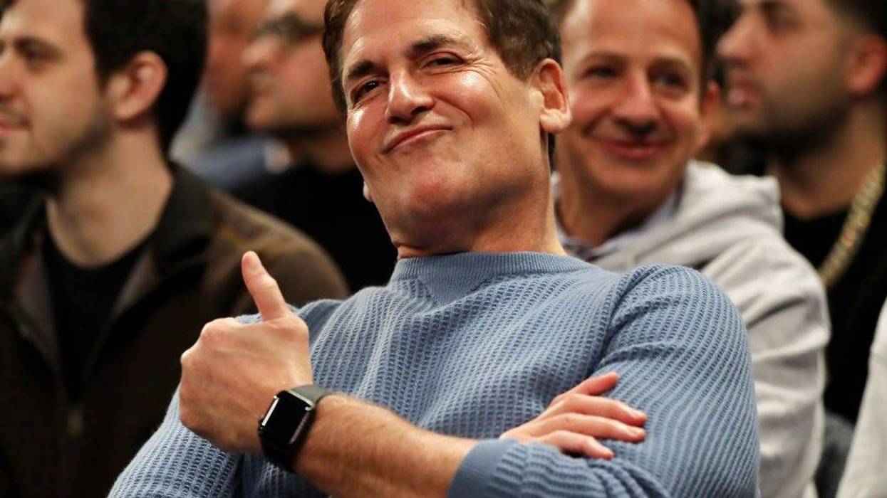 Mark Cuban smiles during the game between the New York Knicks and the Dallas Mavericks at Madison Square Garden on January 30, 2019 in New York City.