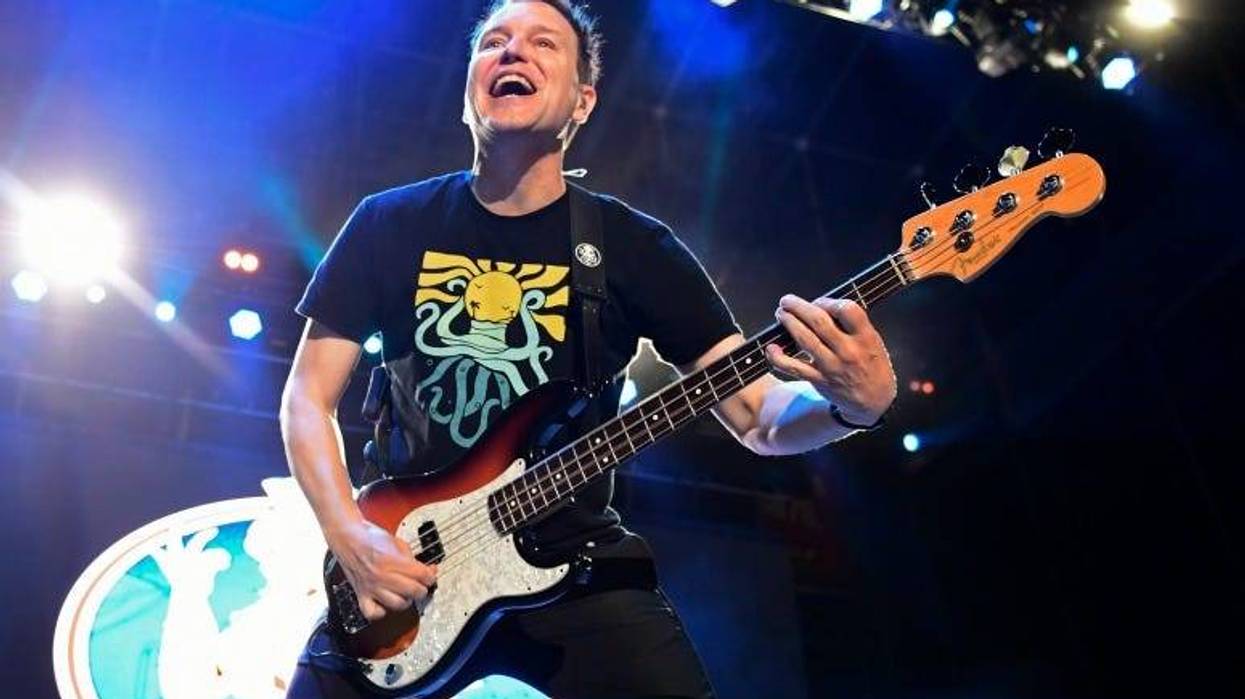 Mark Hoppus of Blink-182 performs during the second and final day of Warped Tour on June 30, 2019 in Atlantic City, New Jersey.