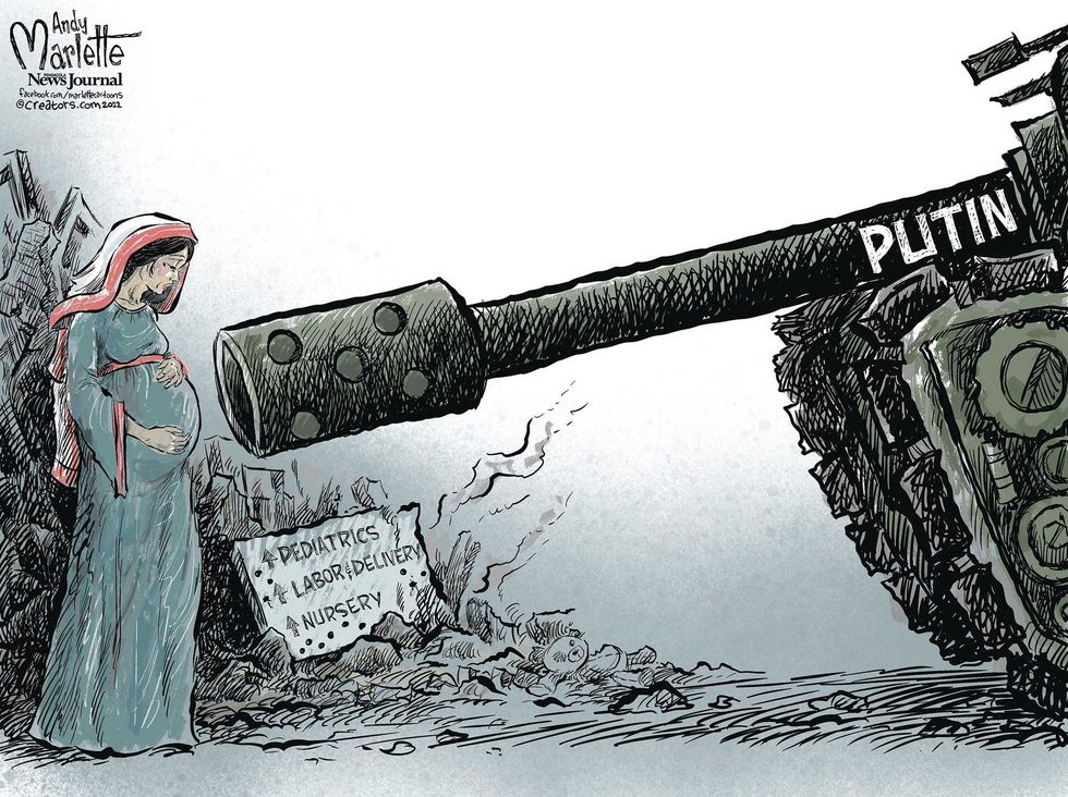 Marlette cartoon: Murder of the Mother and Child 2022 03 10 Putin Targets Maternity
