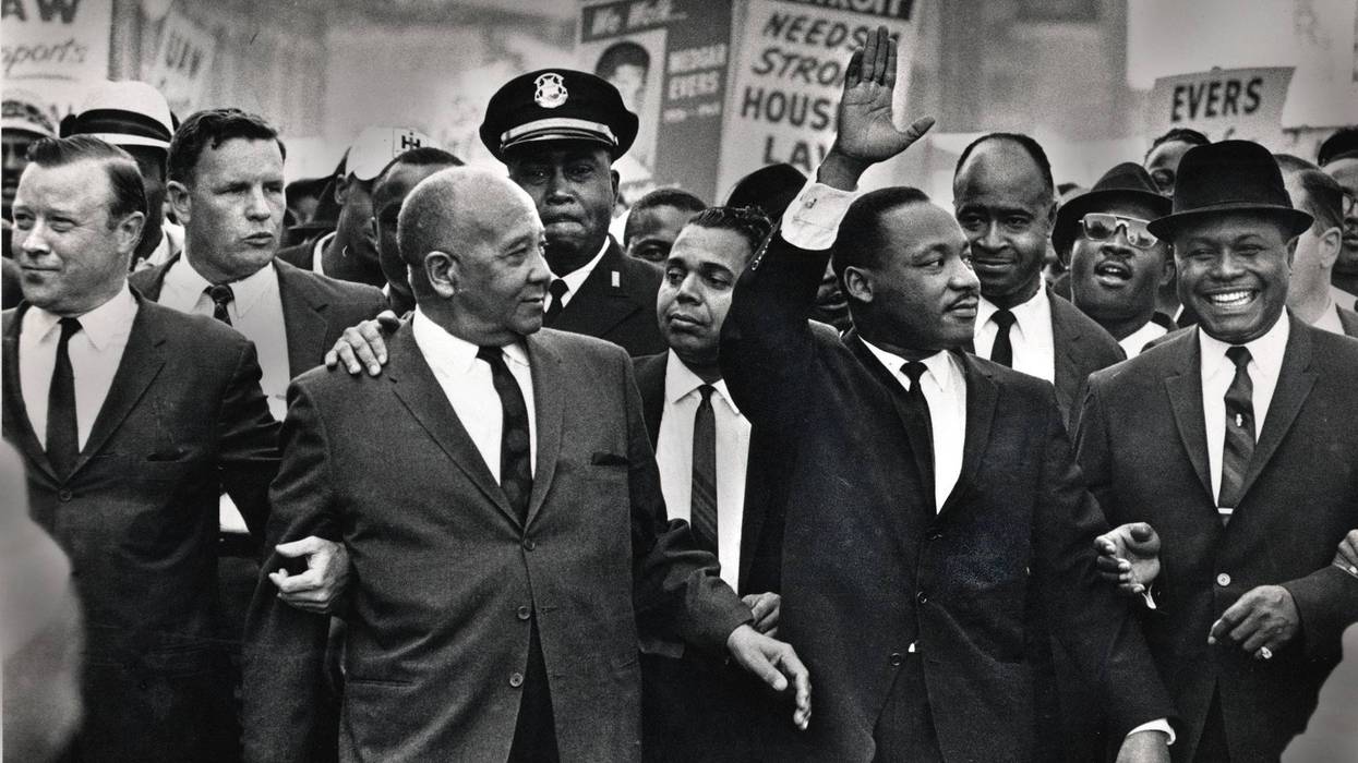 Martin Luther King, Jr. marching during the Walk to Freedom in Detroit in 1963.