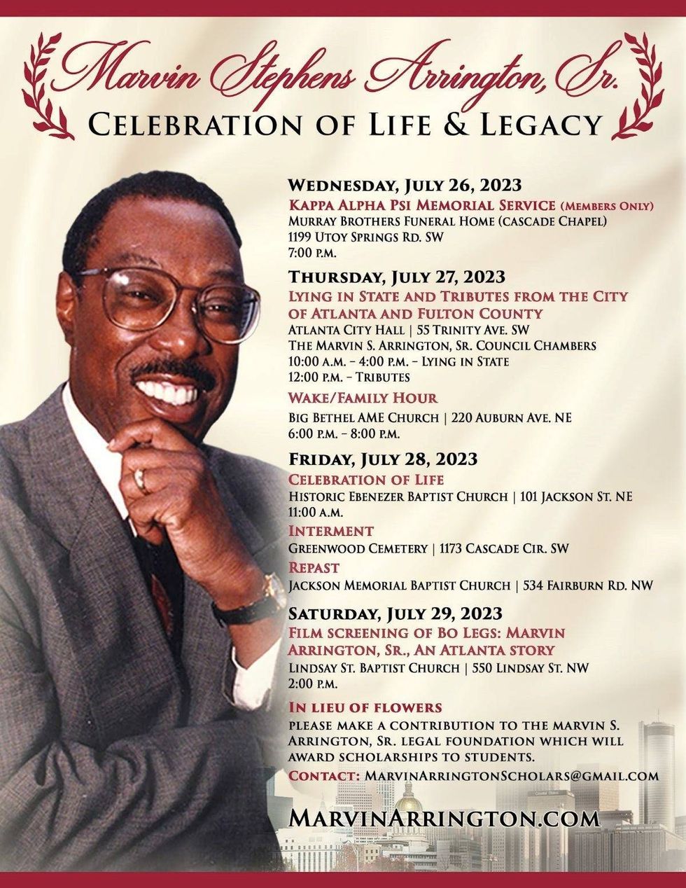Marvin Arrington, Sr., Atlanta, Politics, Funeral