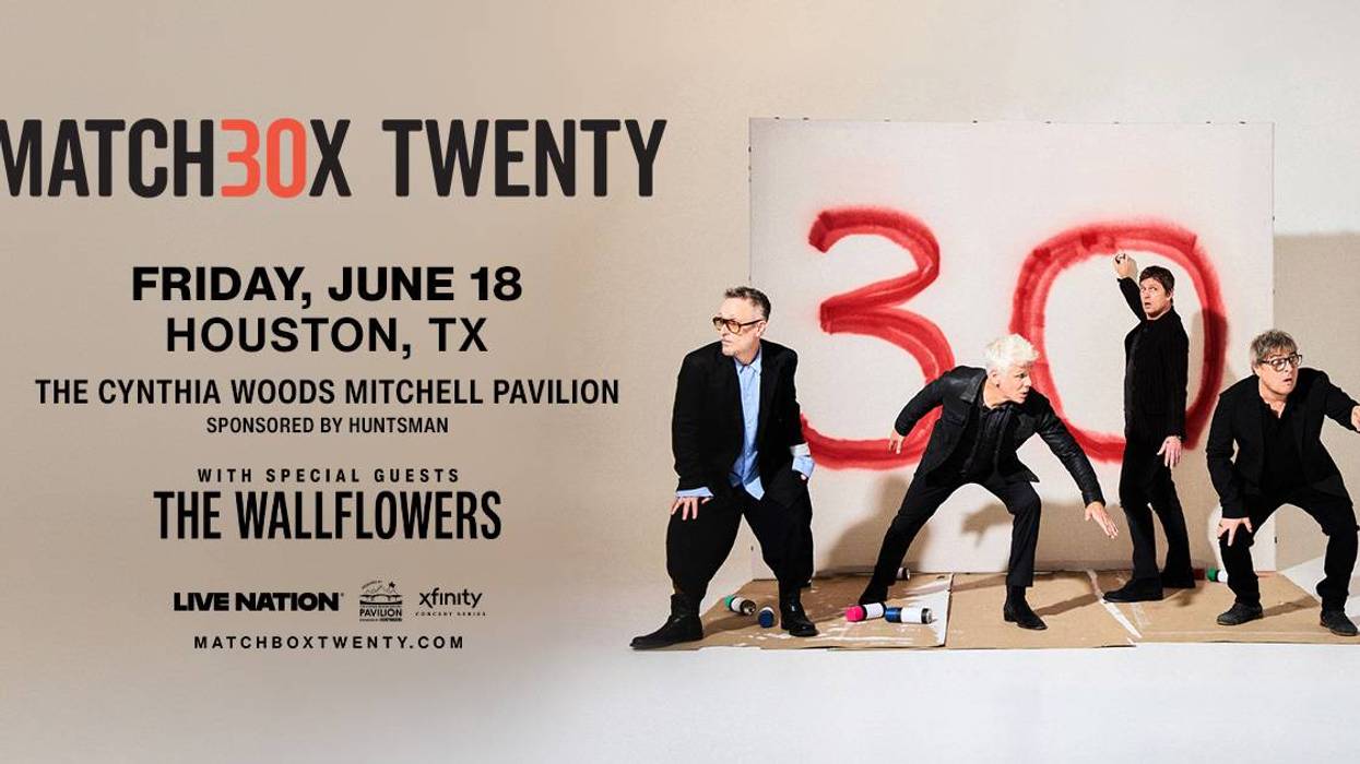 Matchbox Twenty poster: Band members with a red '30', advertising June 18 Houston show feat. The Wallflowers.