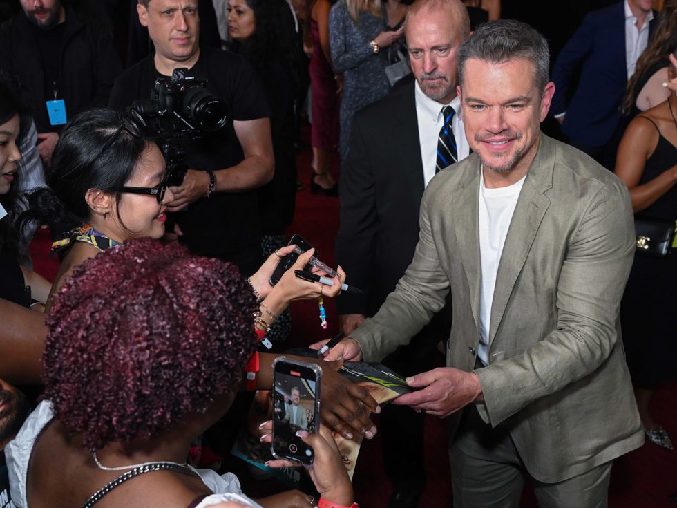 Matt Damon arrives at the premiere of "The Instigators" on July 31, 2024 in New York City