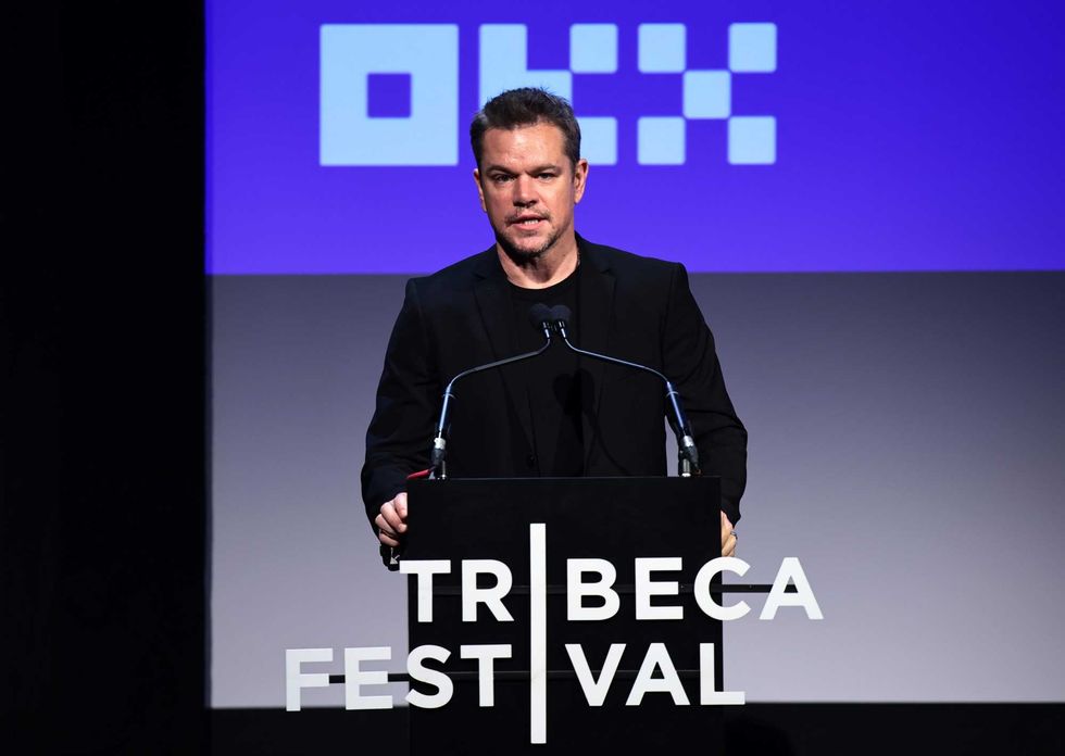 Matt Damon speaks onstage at the"Kiss The Future" Opening Night during the Tribeca Festival at BMCC Theater on June 07, 2023 in New York City.