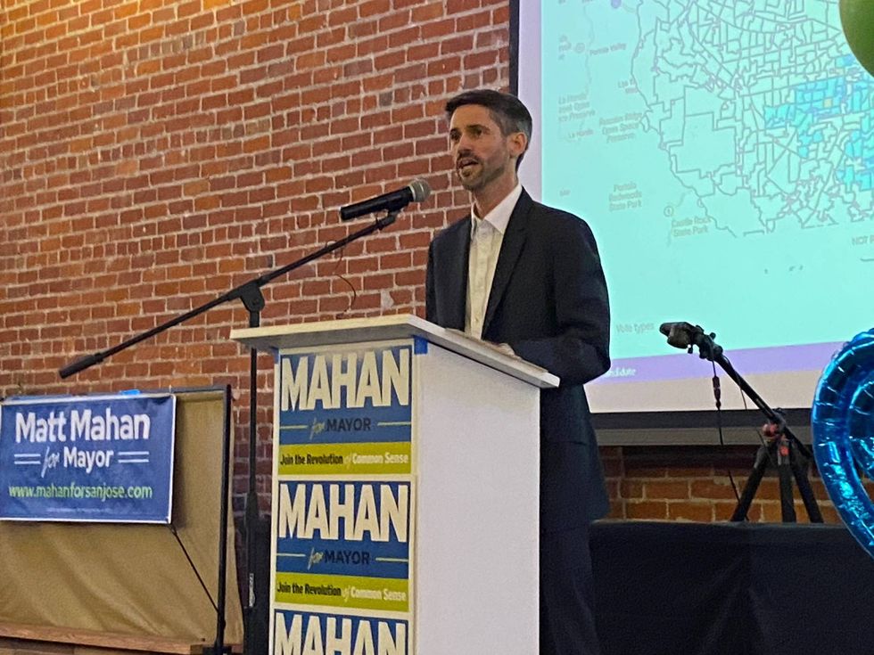 Matt Mahan speaking on Tuesday night.