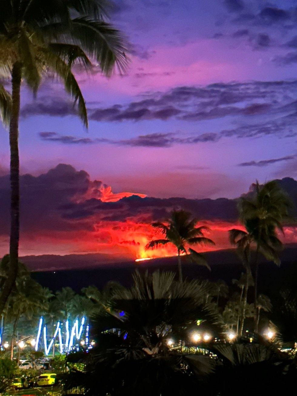 Mauna Lao erupting at sunrise in Hawaii.