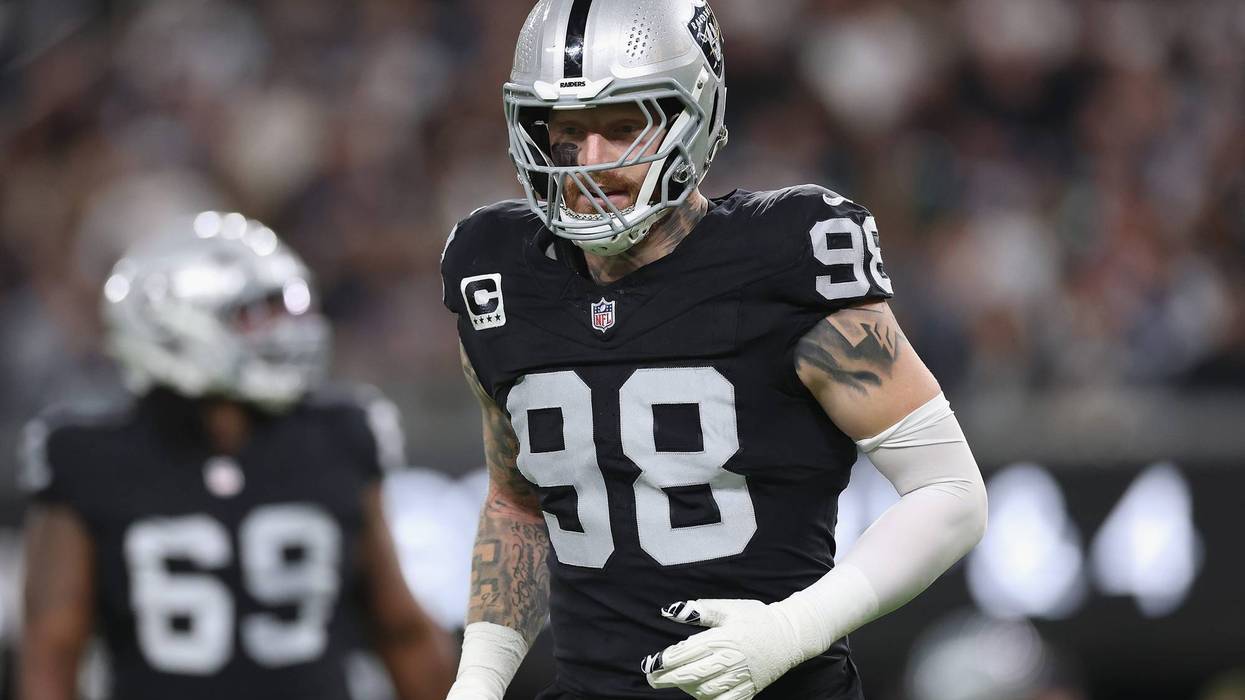 Maxx Crosby #98 of the Las Vegas Raiders during the NFL game at Allegiant Stadium on November 17, 2025 in Las Vegas, Nevada.