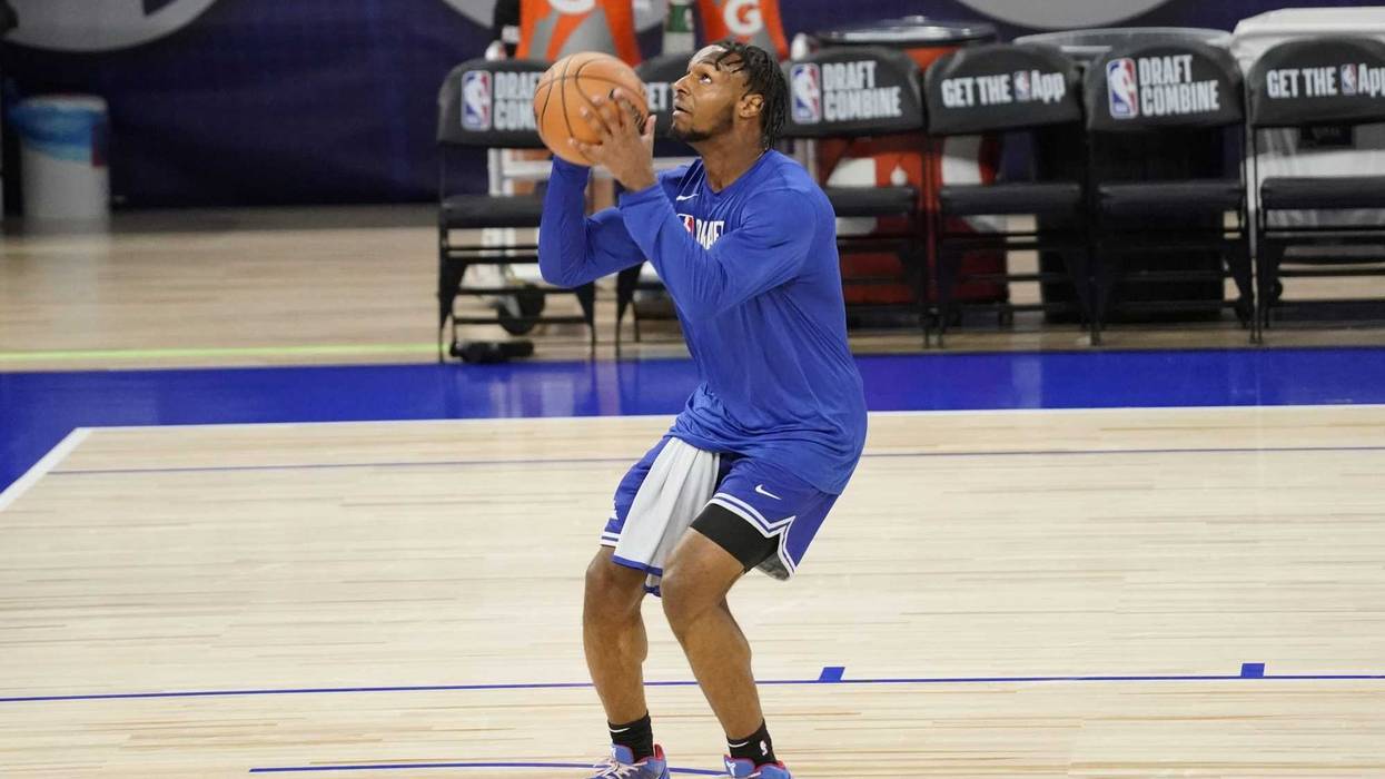 May 15, 2024; Chicago, IL, USA; Bronny James participates in the 2024 NBA Draft Combine at Wintrust Arena. Mandatory Credit: David Banks-USA TODAY Sports