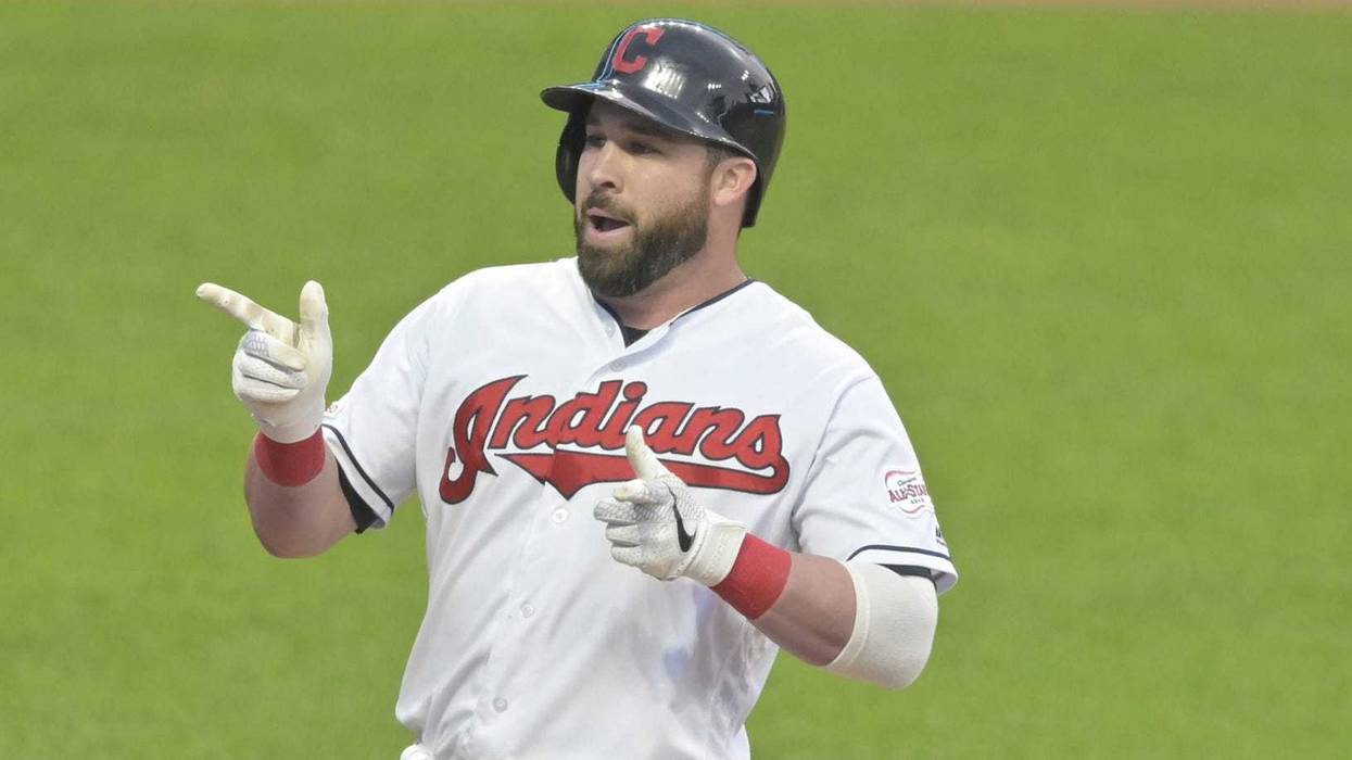 May 16, 2019; Cleveland, OH, USA; Cleveland Indians second baseman Jason Kipnis (22) celebrates his three-run home run in the fourth inning against the Baltimore Orioles at Progressive Field. Mandatory Credit: David Richard-USA TODAY Sports