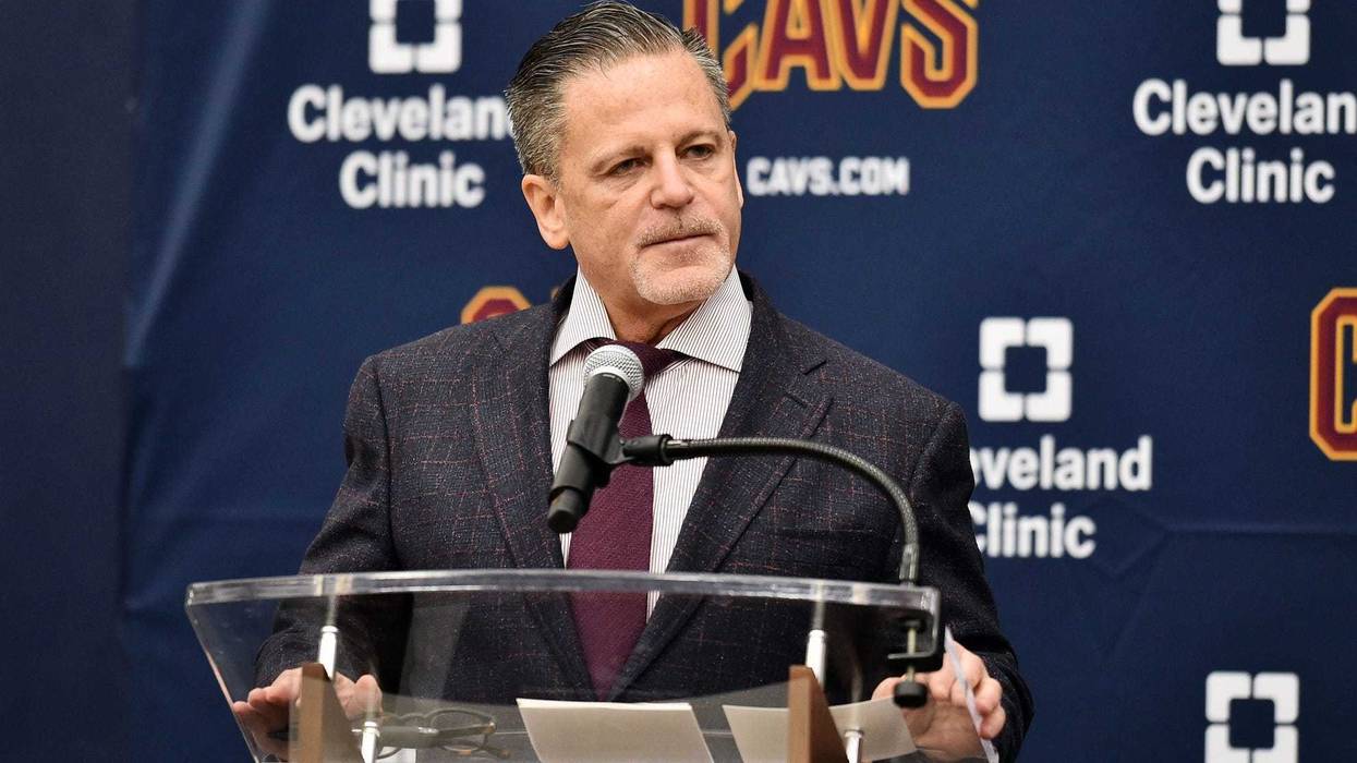 May 21, 2019; Cleveland, OH, USA; Cleveland Cavaliers owner Dan Gilbert speaks at a press conference introducing John Beilein as the head coach of the team at Cleveland Clinic Courts. Mandatory Credit: Ken Blaze-USA TODAY Sports